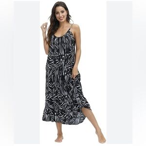 BUENOS NINOS NEW Women's Flowing Midi Dress Black and White Side Pockets  Size S